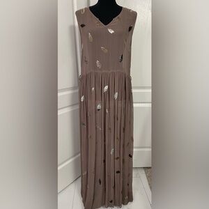 Beautiful Stories sheer beach cover maxi dress embellished sparkly mink color M